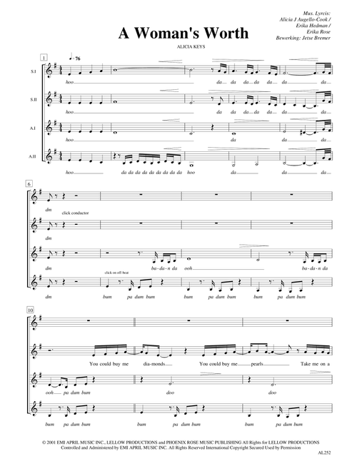 A Woman's Worth (Arr. Jetse Bremer) - Alicia Keys (Choral, SSAA)
