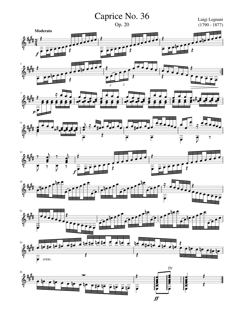 Luigi Legnani - 36 Caprices, Op. 20 Sheet Music for Guitar