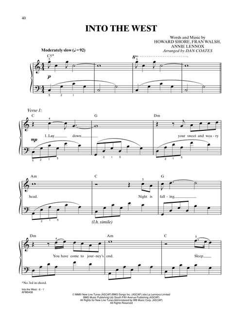 Into The West (from The Lord Of The Rings: The Return Of The King) (arr. Dan Coates) - Annie Lennox (Easy Piano)
