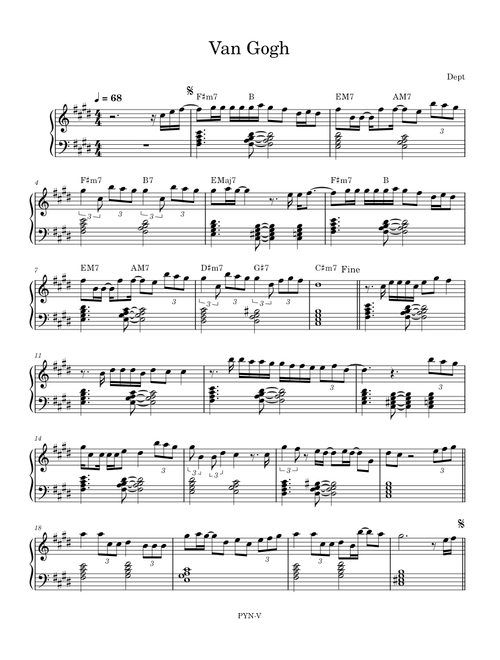 Van Gogh (Easy) Sheet music for Piano || Dept || Janz Music