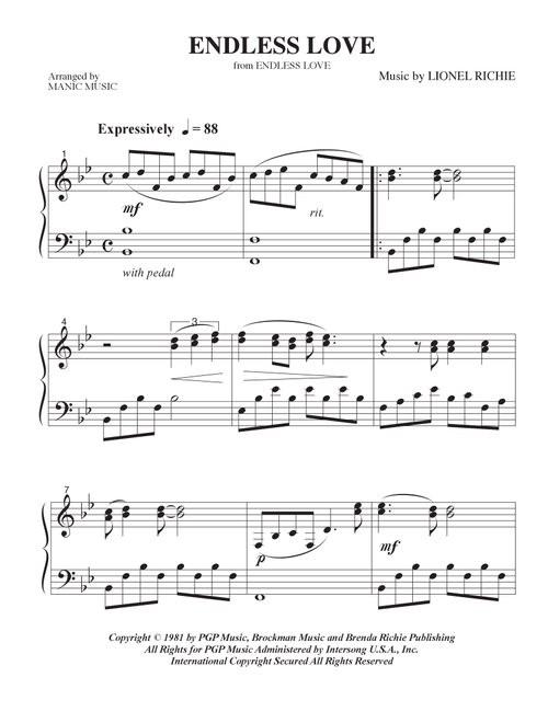 Endless Love (Arr. Manic Music) - Diana Ross & Lionel Richie (Easy Piano)