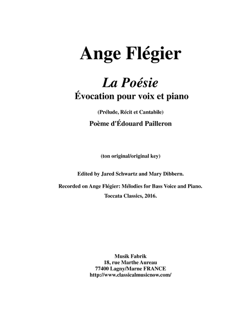 Ange Flégier: La Poésie for baritone voice and piano - Ange Flégier (Vocal Solo)