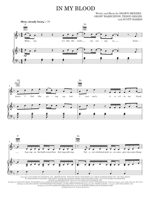 In my blood - Shawn Mendes (Piano-Vocal-Guitar)