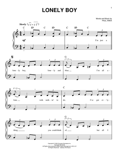Lonely Boy - Paul Anka (Very Easy Piano)