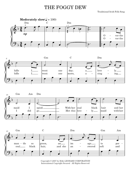 The Foggy Dew - Irish Folksong, Phillip Keveren (Easy Piano)
