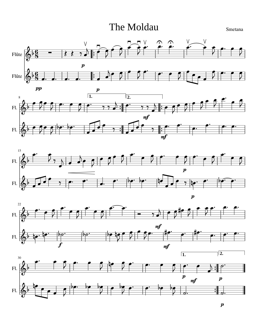 Moldau flutes Sheet music for Flute (Woodwind Duet)