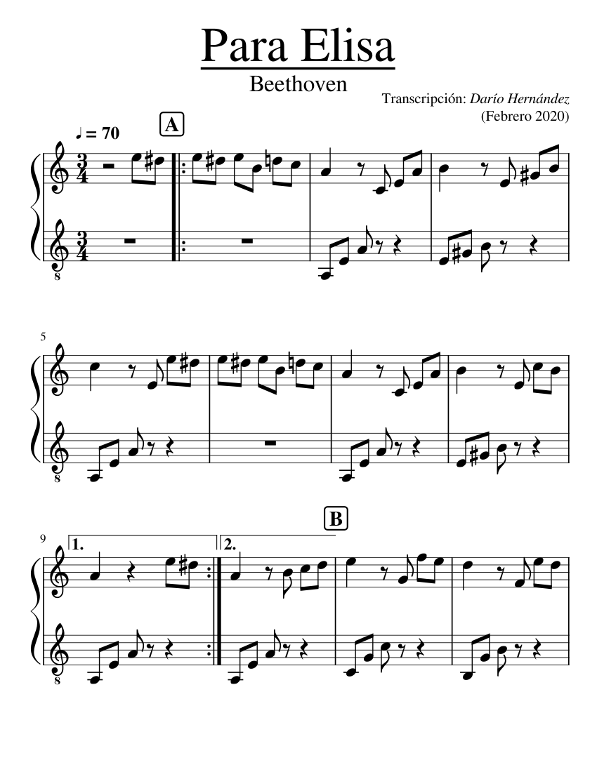 Identidad Con fecha de Mirar atrás Para Elisa - Piano Sheet music for Piano (Solo) | Musescore.com