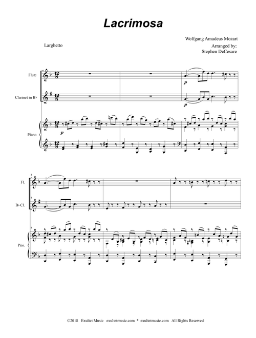 Lacrimosa (Duet for Flute and Bb-Clarinet) (Arr. Stephen DeCesare) (Instrumental Duet and Piano)