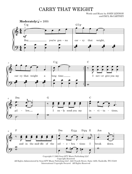 Carry that weight - The Beatles (Easy Piano)