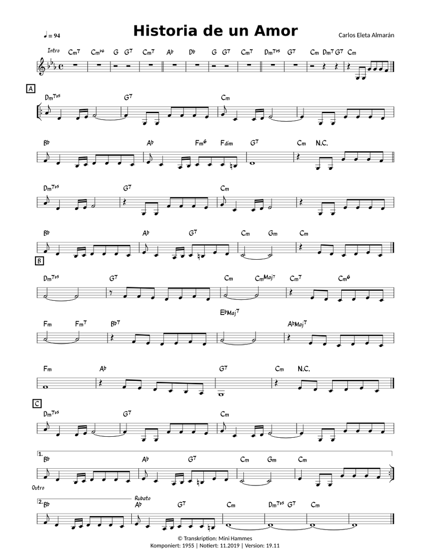 Carlos Eleta Almarán - Historia De Un Amor Sheet Music For Vibraphone ...