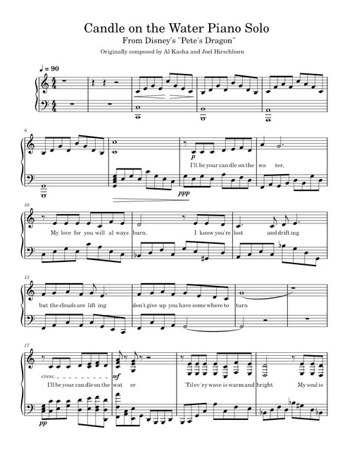 Candle on the Water - Piano Solo