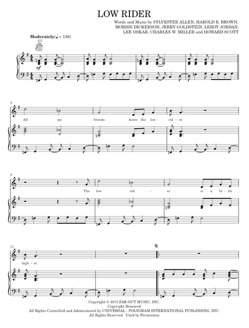 Low rider - War (Piano-Vocal-Guitar)