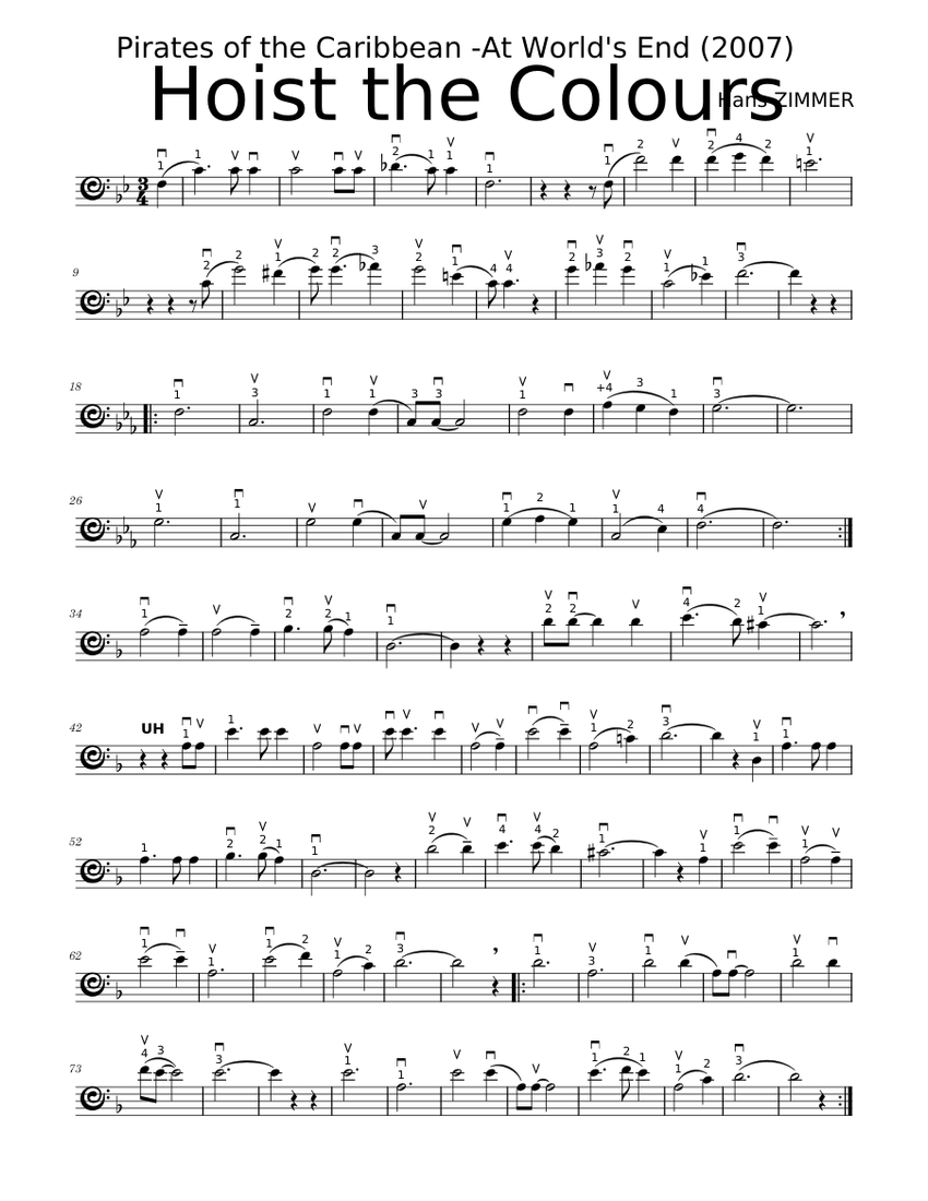 Hoist the colours Hans Zimmer Sheet music for Cello (Solo