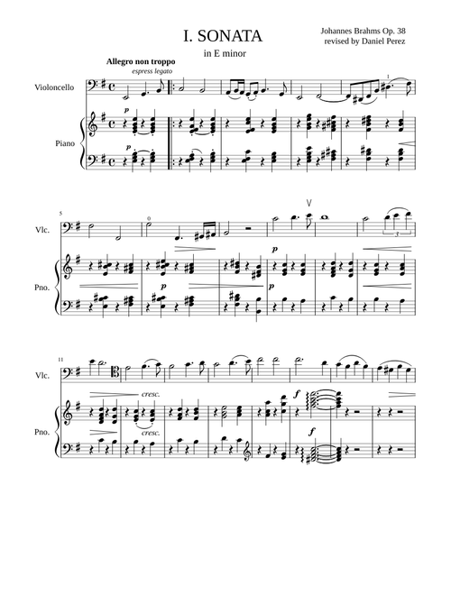 Brahms Cello Sonata in E minor Movement No.1 (With Piano Complete)