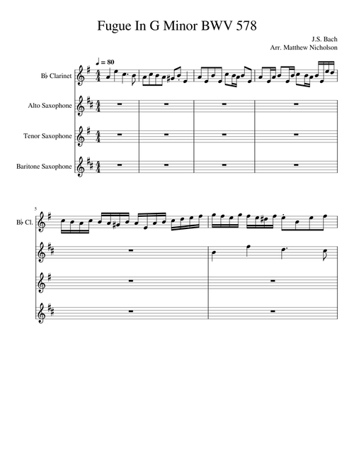 Fugue In G Minor for Woodwind Quartet
