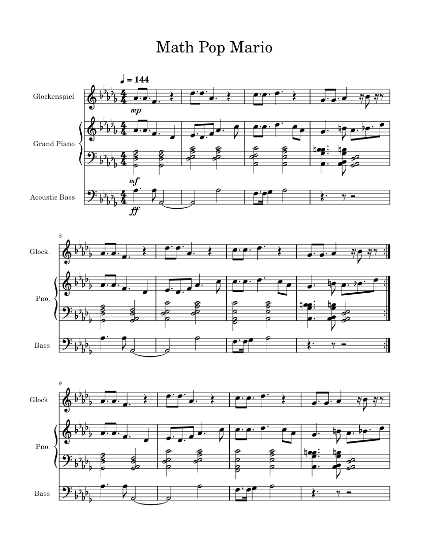 Math Pop Mario Sheet music for Piano, Glockenspiel, Bass guitar (Piano