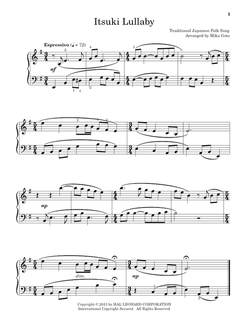 Itsuki Lullaby (arr. Mika Goto) - Traditional Japanese Folk Song (Educational Piano)