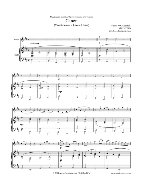 Pachelbel's Canon - Harp and Violin (Arr. Anne L Christopherson GRSM ARCM) - Pachelbel, Johann (Instrumental Duet)