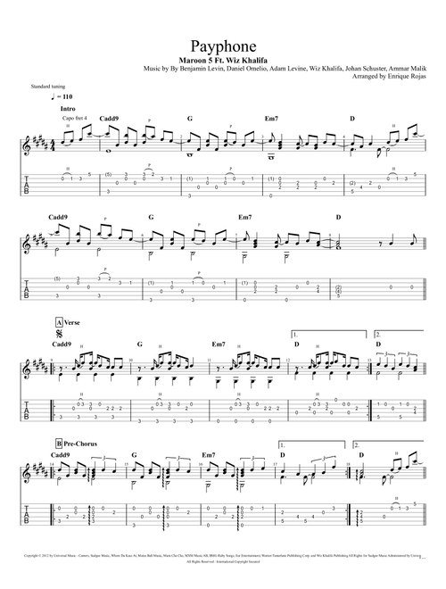 Payphone (Arr. Enrique Rojas) - Maroon 5 Featuring Wiz Khalifa (Solo Guitar)