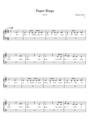 Play Official version of Paper rings Sheet Music by Taylor Swift for ...