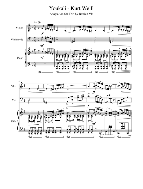 Youkali - Kurt Weill - Adaptation for trio (Piano / Violin / Cello)