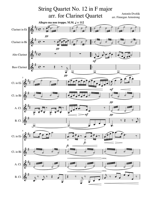 String Quartet No.12, Op.96 – Antonín Dvořák for Clarinet Quartet