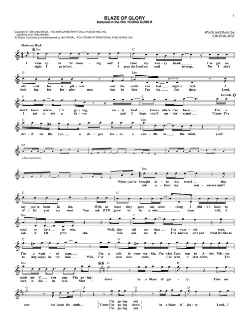 Blaze Of Glory - Jon Bon Jovi (Lead Sheet - Fake Book)