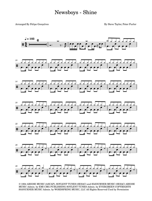Shine (Arr. The Ninja) - Newsboys (Drums)