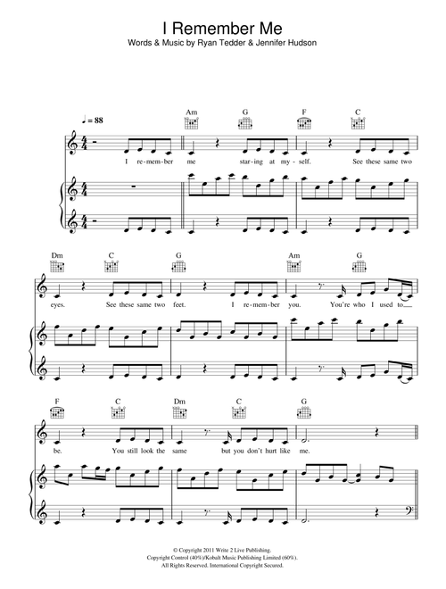I Remember Me - Jennifer Hudson (Piano-Vocal-Guitar (Piano Accompaniment))