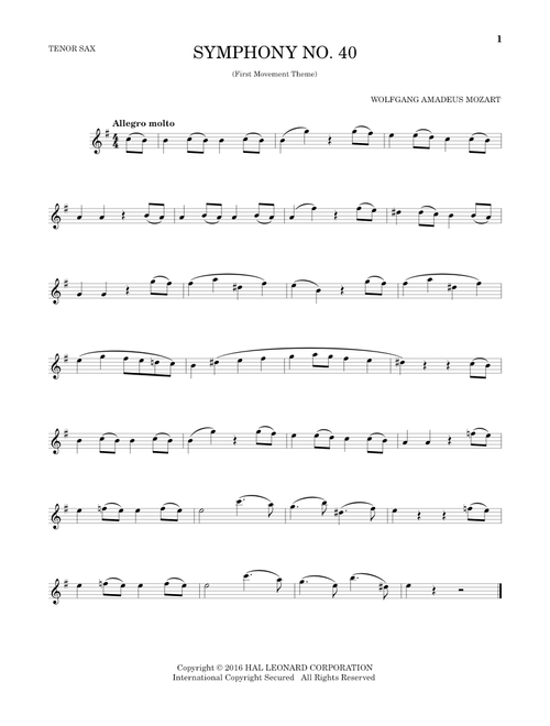 Symphony No. 40 In G Minor, First Movement Excerpt - Wolfgang Amadeus Mozart (Tenor Sax Solo)