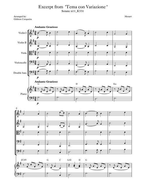Excerpt from sonate k331 - "Tema con Variazione" (Arr. Gildson Cerqueira) - Mozart (String Ensemble)