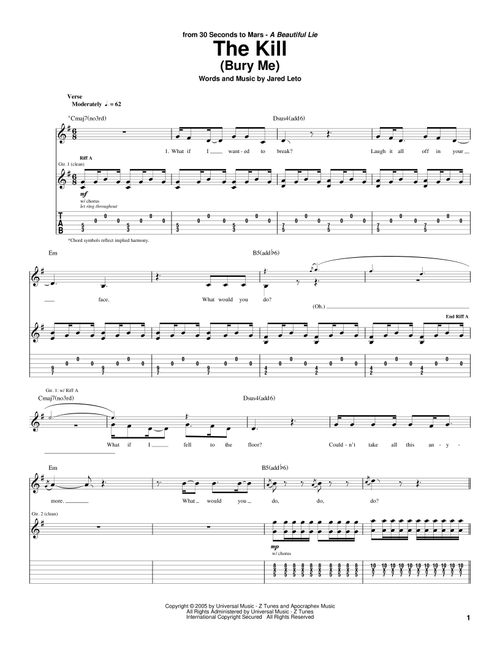 The Kill (Bury Me) - 30 Seconds To Mars (Guitar Tab)