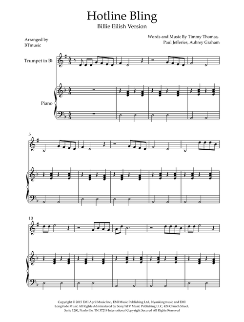 Hotline Bling (Arr. BTmusic) - Drake (Trumpet and Piano)