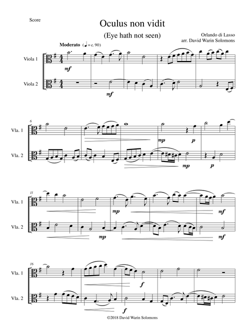 Oculus non vidit (Eye hath not seen) arranged for 2 violas (Arr. David Warin Solomons) - Orlando di Lasso (Viola Solo)