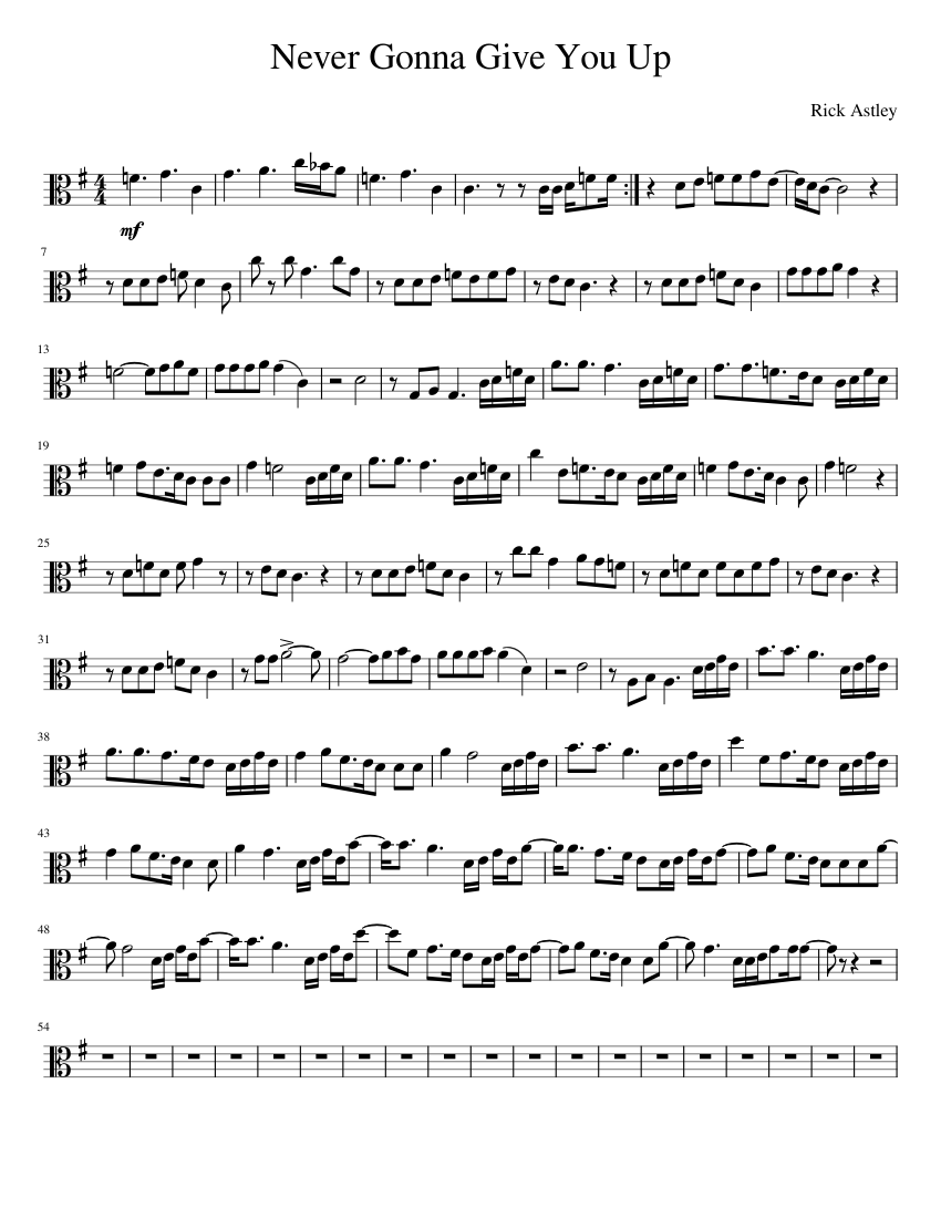 Nevergonnagiveyouup Sheet Music For Viola Solo 8022