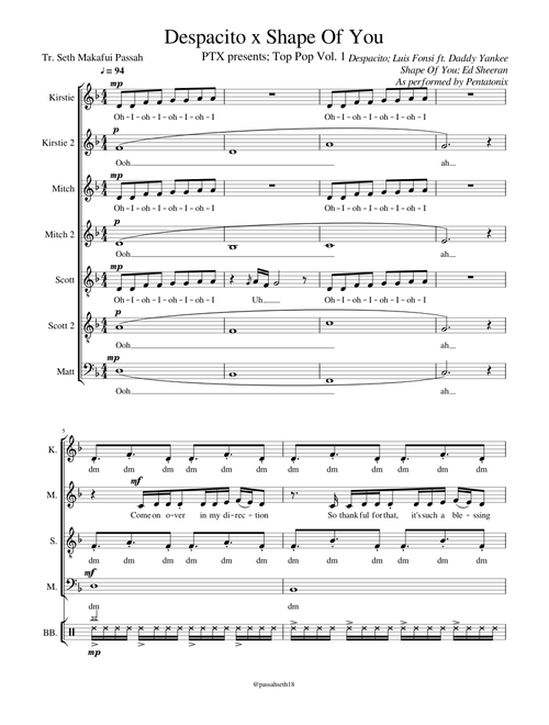 Despacito x Shape Of You Full Score with Lyrics