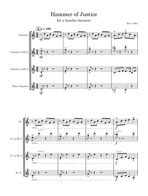 Hammer of Justice - Clarinet Quartet