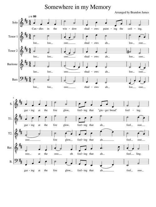 Somewhere in my Memory men's acapella arrangement