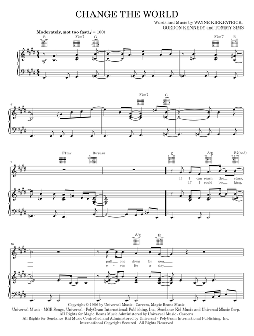 Change The World - Eric Clapton, Eric Clapton with Wynonna, Wynonna (Piano-Vocal-Guitar)