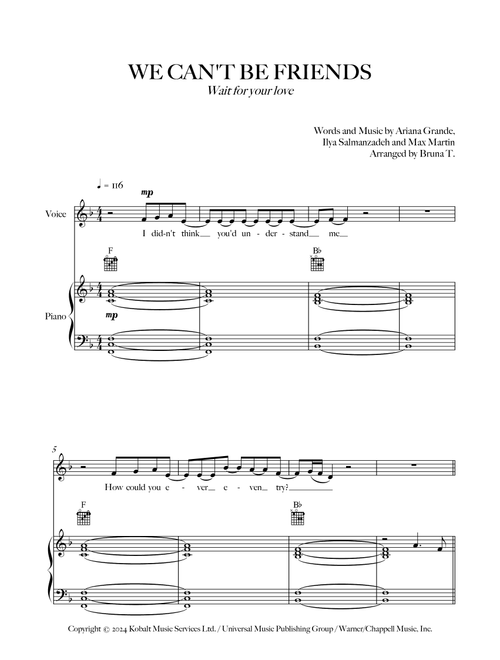 We Can't Be Friends (Wait For Your Love) (Arr. Bruna T.) - Ariana Grande (Piano-Vocal-Guitar (Piano Accompaniment))