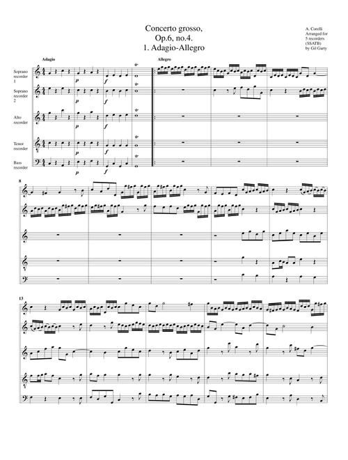 Concerto grosso, Op.6, no.4 (arrangement for 5 recorders) (Arr. Gil Garty) - Arcangelo Corelli (Recorder Ensemble)