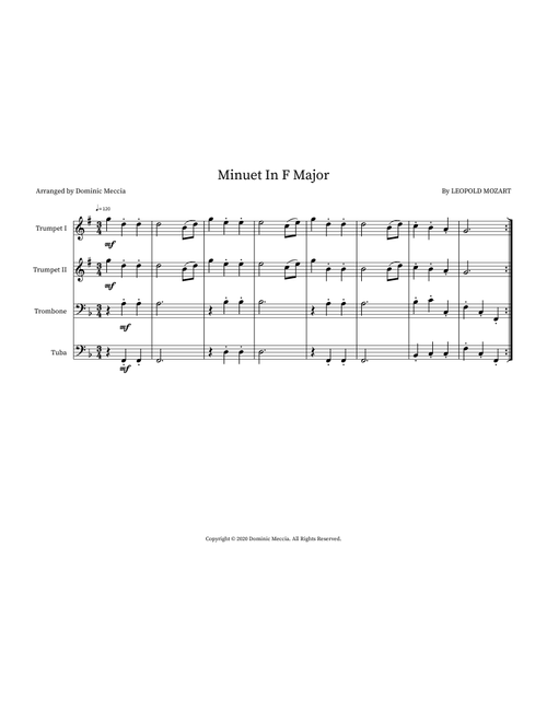 Minuet In F Major (Arr. Dominic Meccia) - Leopold Mozart (Small Ensemble)