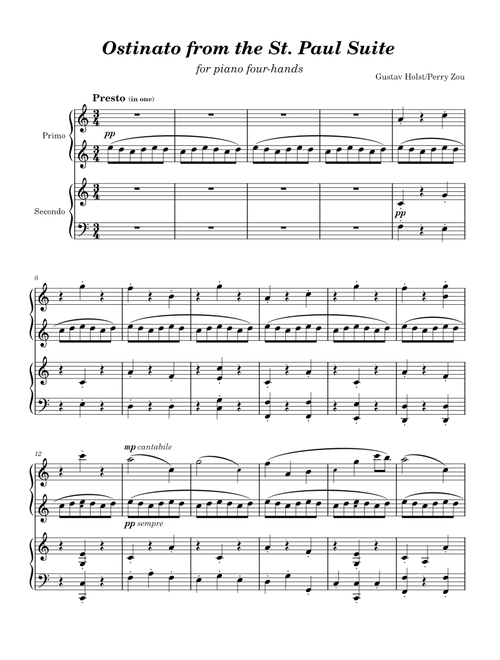 St. Paul's Suite, Op.29 No.2 – Gustav Holst Ostinato from the St. Paul Suite (for Piano four-hands)