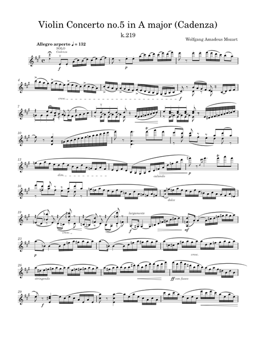 Violin Concerto No.5 in A major, K.219 – Wolfgang Amadeus Mozart (Cadenza)