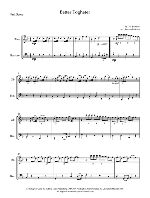 Better Together (Arr. Fernando Britto) - Jack Johnson (Instrumental Duet)