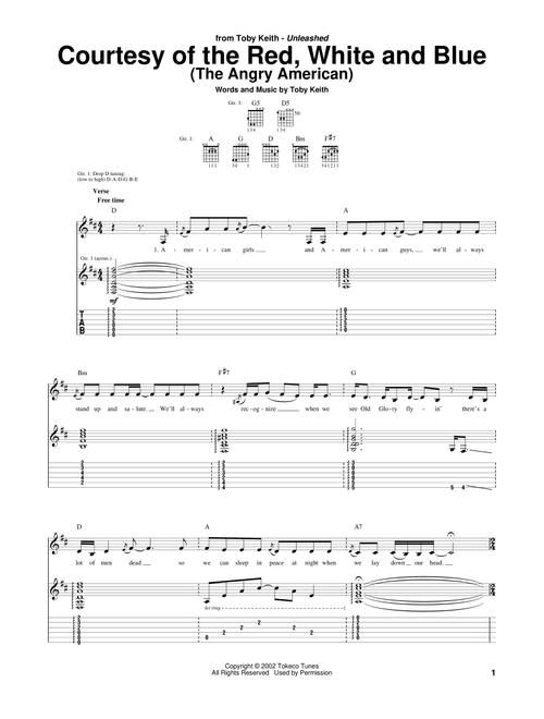 Courtesy Of The Red, White And Blue (The Angry American) - Toby Keith (Guitar Tab)