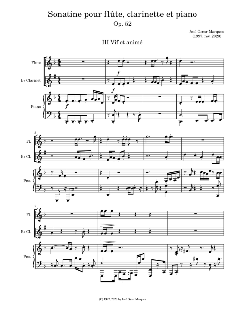 J. O. Marques Sonatina for flute, and piano III Vif et