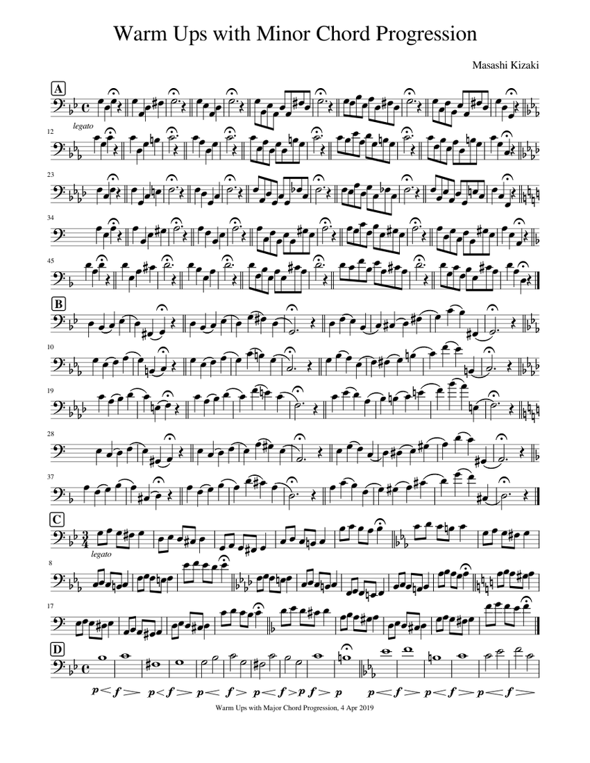 Warm Ups with Minor Chord Progression Sheet Music for Piano (Solo) Easy ...