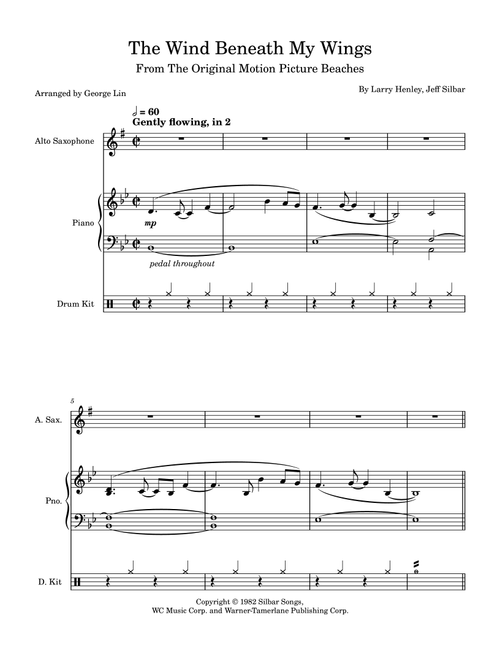 The Wind Beneath My Wings (Arr. George Lin) - Bette Midler (Alto Sax and Piano)