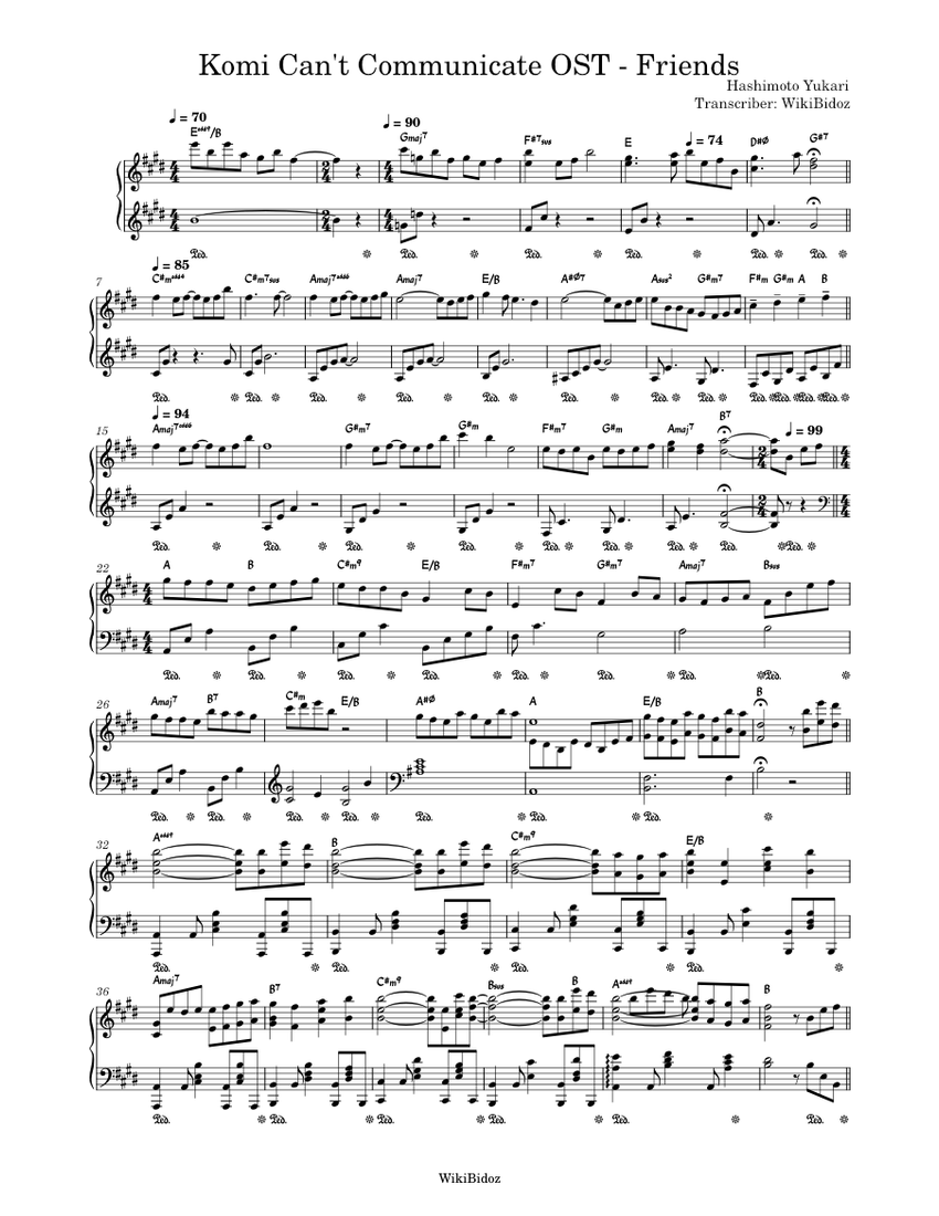 Komi Can't Communicate OST - Friends Sheet Music with Chords for Piano ...
